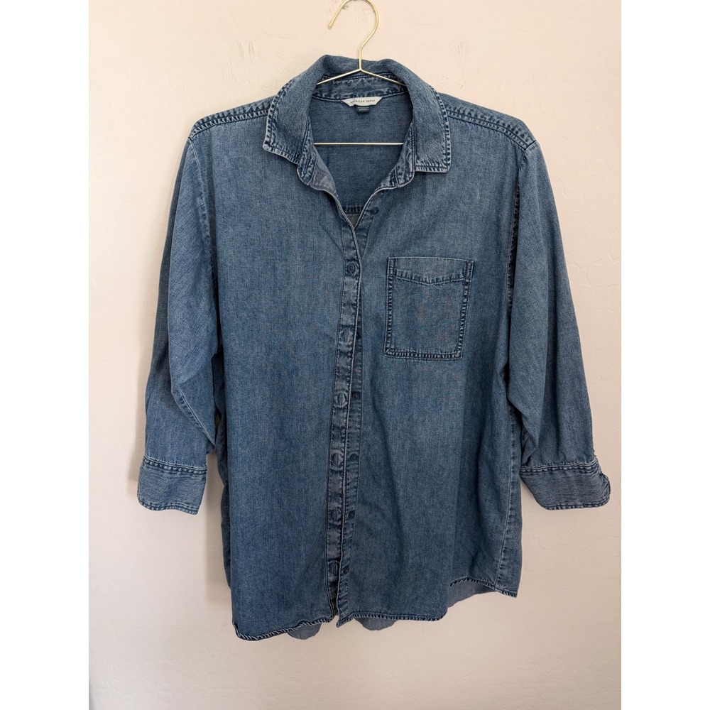 American Eagle Blue Chambray Button Down Shirt Dress XS Cotton Lyocell Denim